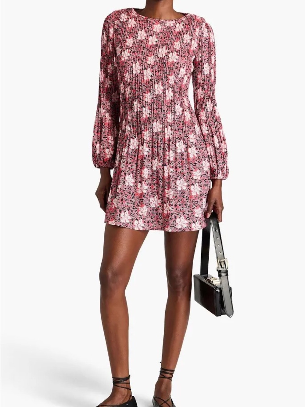 Maje Red Floral Smocked Mini Dress